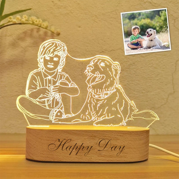 Gifts for Pet Lover Photo Lamp LED light Engraved Portrait Dog Night Light