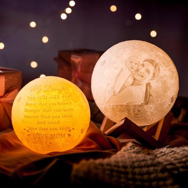 Personalised Lamps Australia 2 Colors Custom 3D Printed Photo Moon Lamp Engraved with Your Name