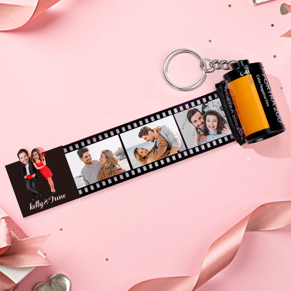 Custom Face Film Roll Keychain Personalized Photo Love Heart Camera Keychain Valentine's Day Gifts For Couples - mymoonlampau